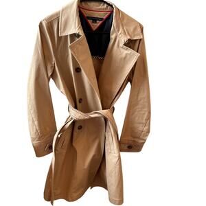 Tommy Hilfiger Women's khaki trench coat with Blue Red White Stripes Size M